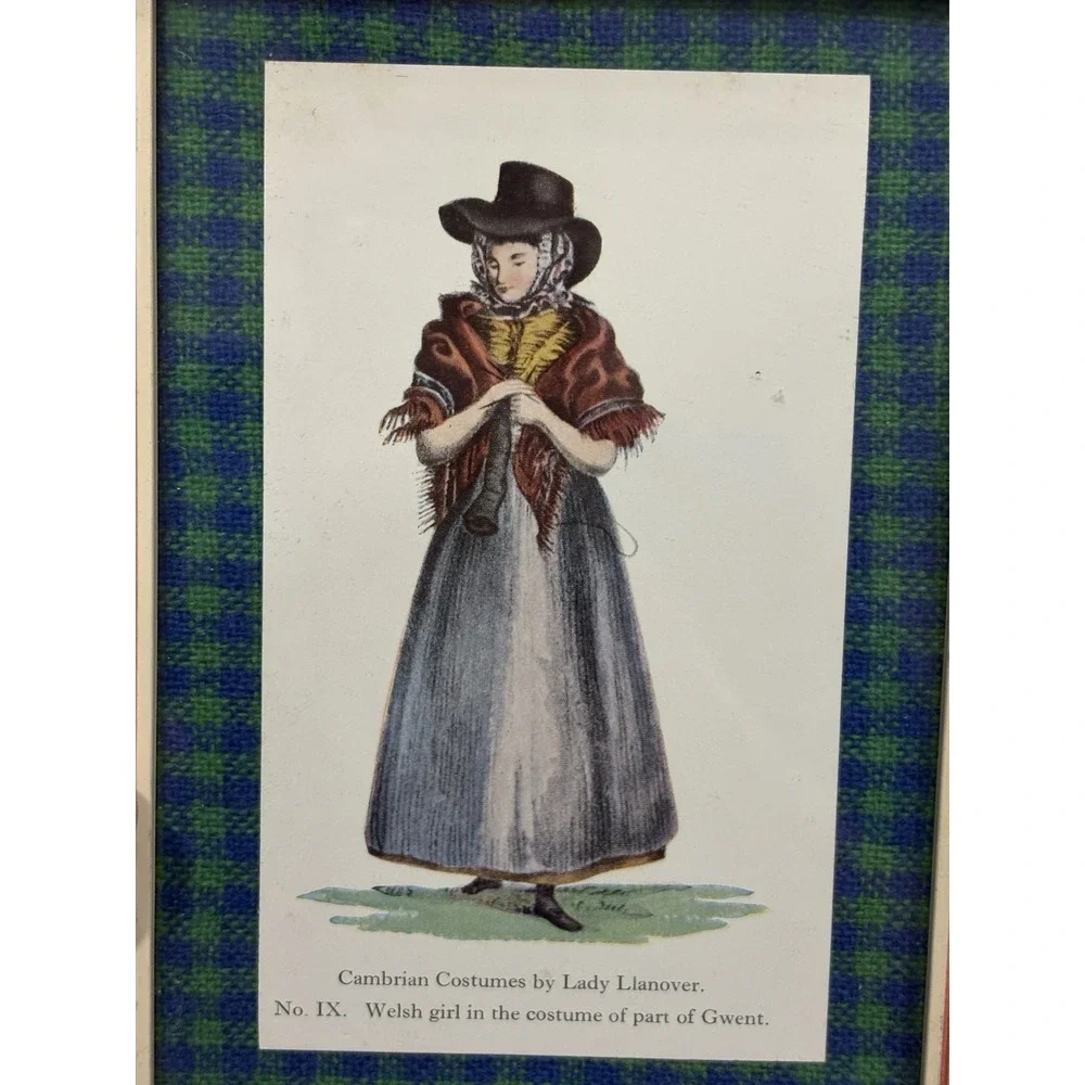 4 VTG Cambrian Costumes Welsh Gwent Gower Lady Llanover Postcards Oxford Framed